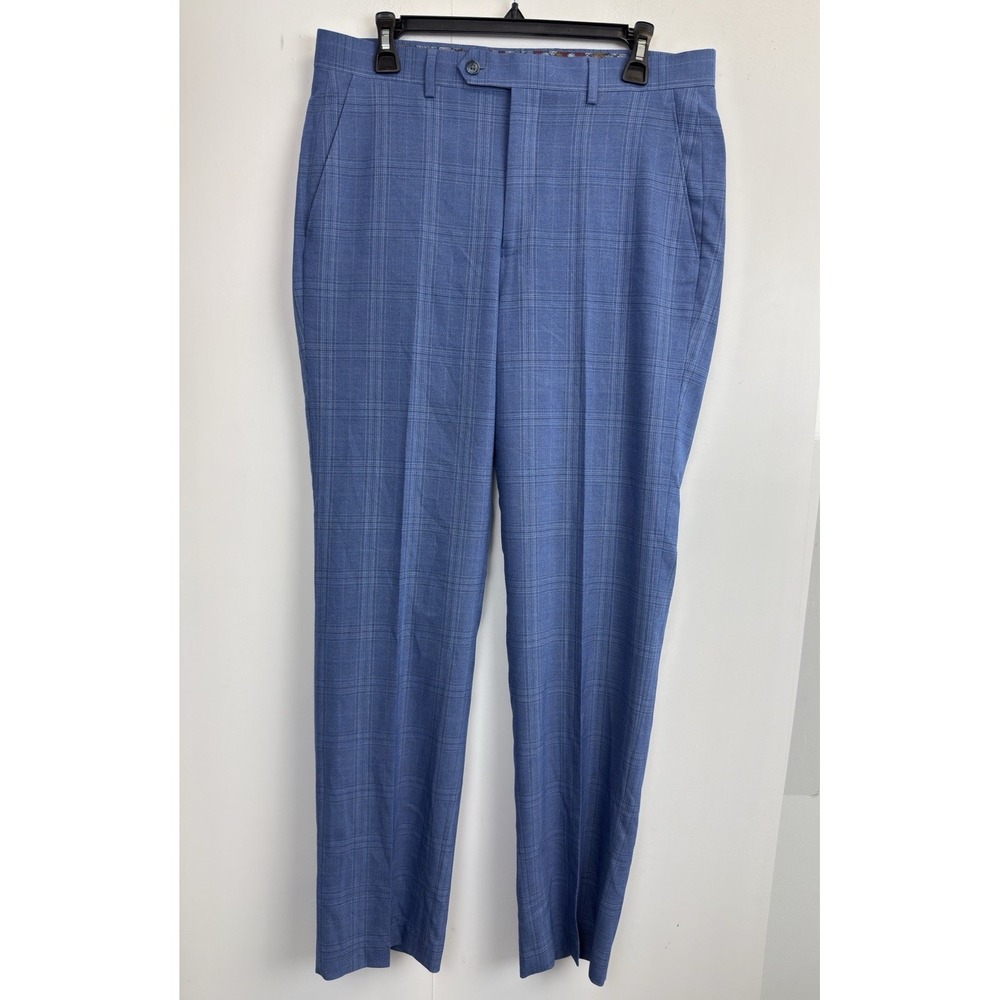 SEAN JOHN Men's Plaid Suit Pants Size 32X32 Blue Stretch Slim-Fit